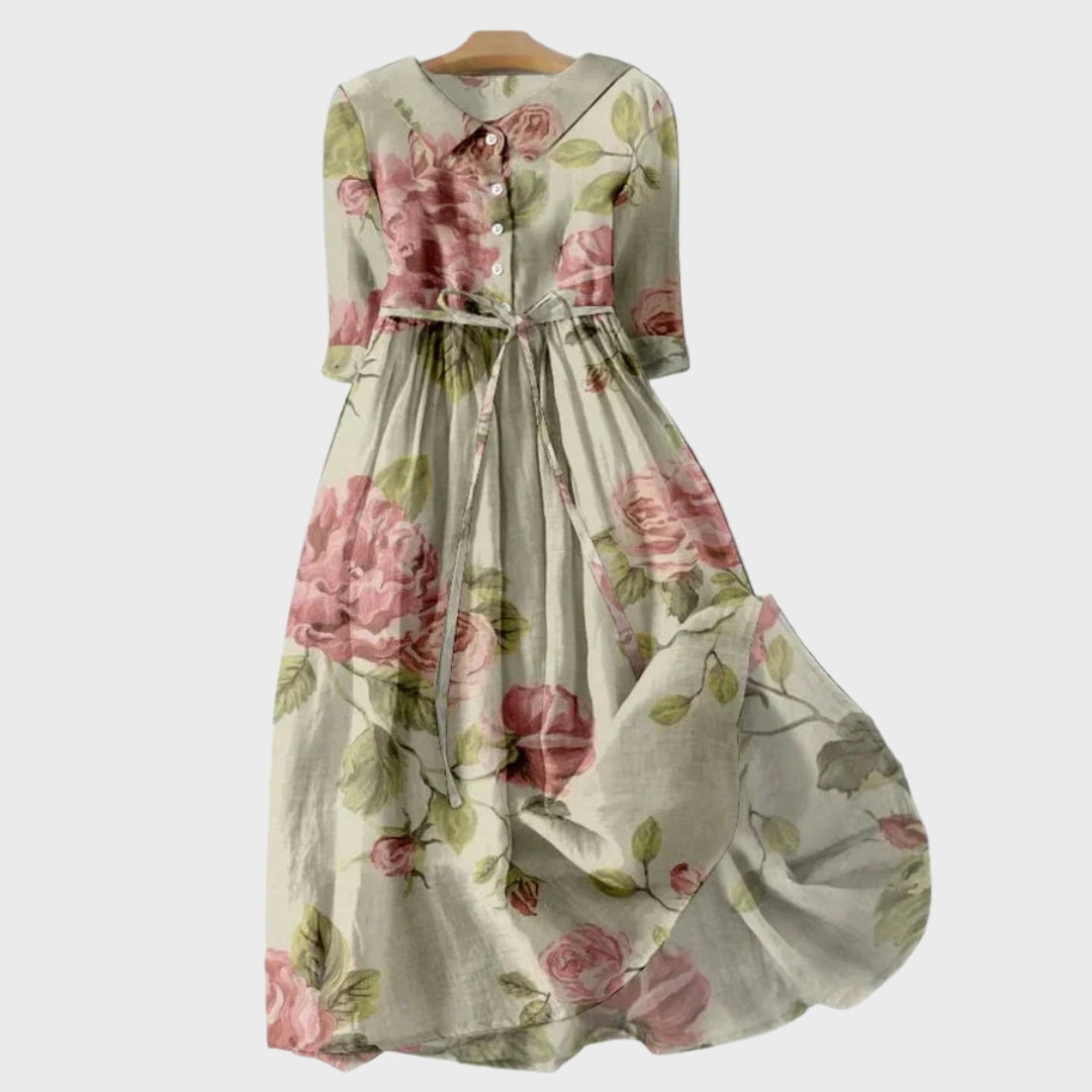 Romantisches Rosenblüten-Leinenkleid