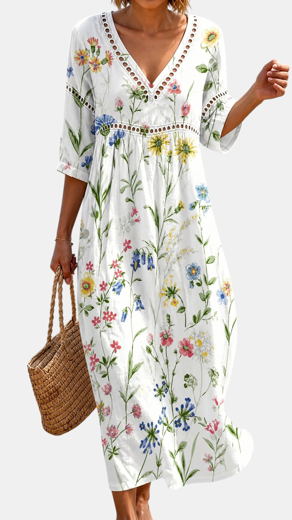 Robe Midi Légère à Fleurs des Champs