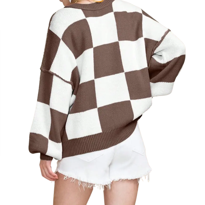 Doirchnoc - Plaid Dropshoulder Sweater