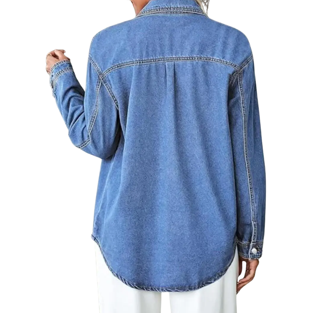 JORDIE™ – Washed Curved Hem Denim Shacket