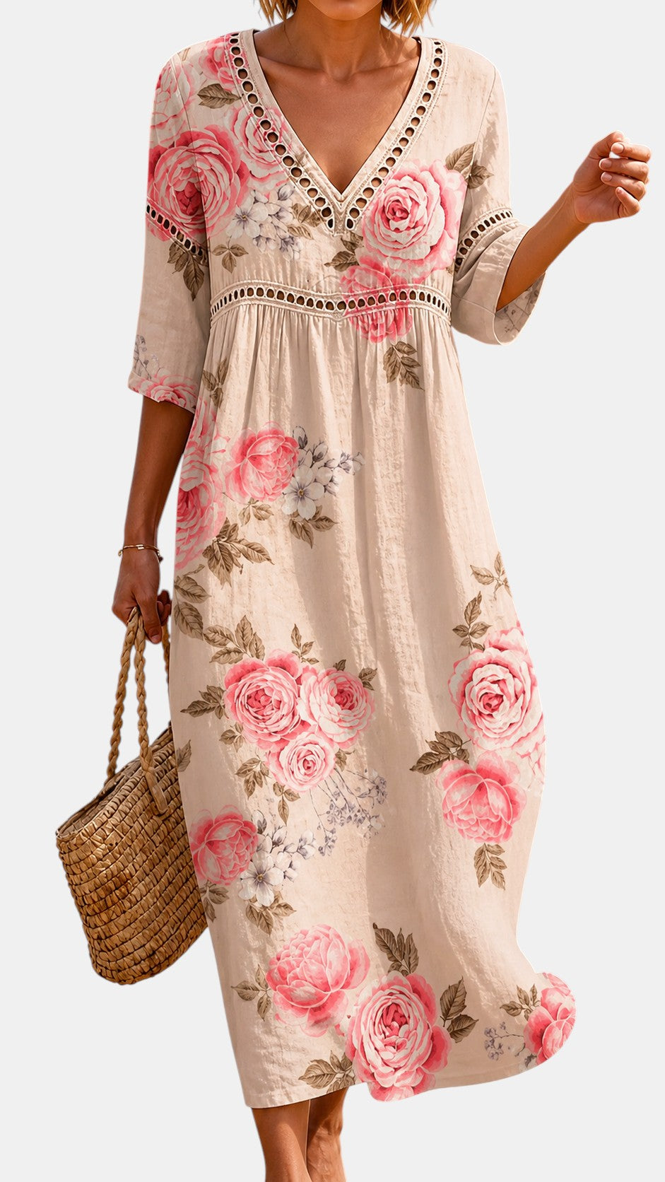 Robe Midi Douce à Roses Élégantes