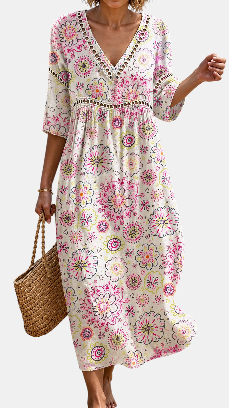 Robe Midi d'Été Douce à Imprimé Fleuri