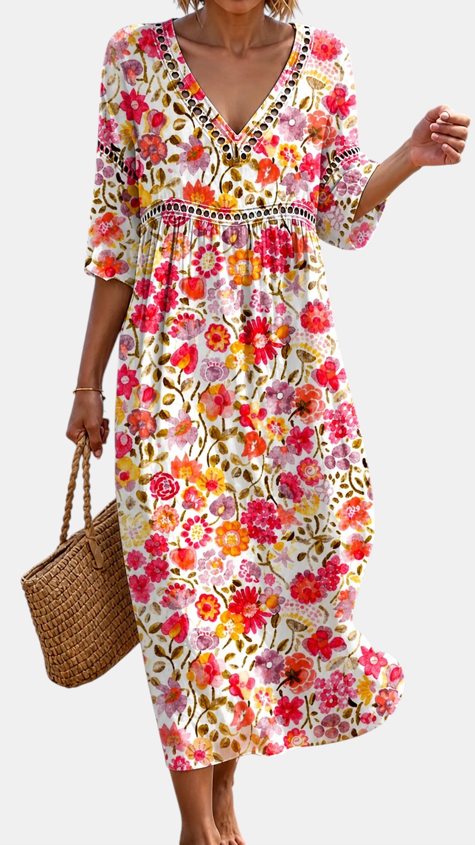 Robe Midi d'Été Douce à Imprimé Fleuri Vibrant