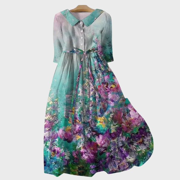 Robe Fleurie Turquoise à Dégradé