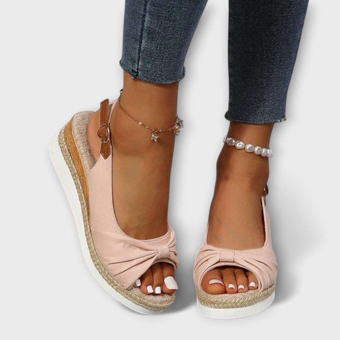 Adelgund - Sandales Espadrille Roses à Nœud