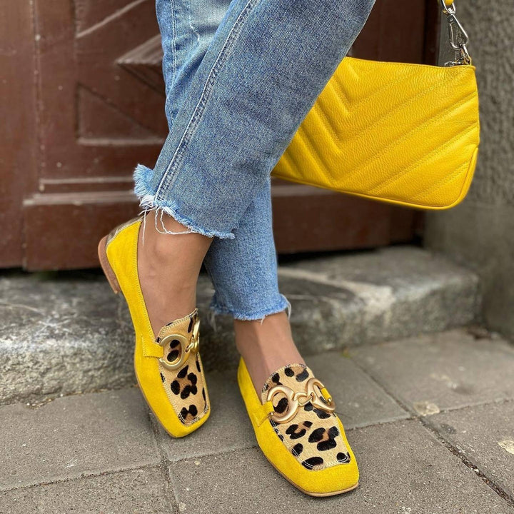 Roswitha - Mocassins Jaunes à Touche Léopard