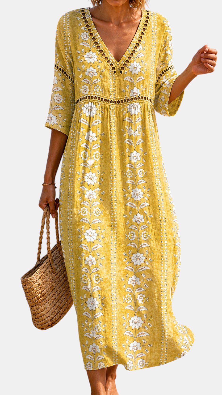 Robe Midi Fleurie Jaune Douce