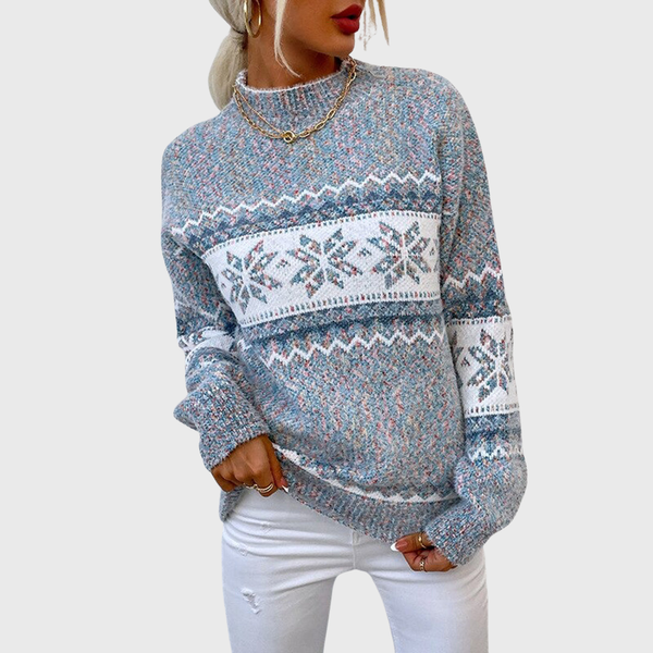 Kielo | Pull Vintage Bleu Clair à Motif Norvégien