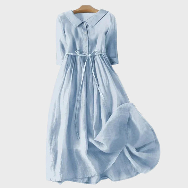 Robe Bleu Clair à Col et Ceinture