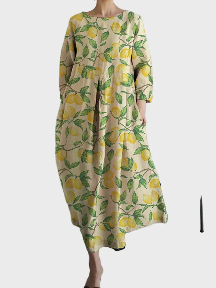 Leinenkleid mit Zitronenmuster