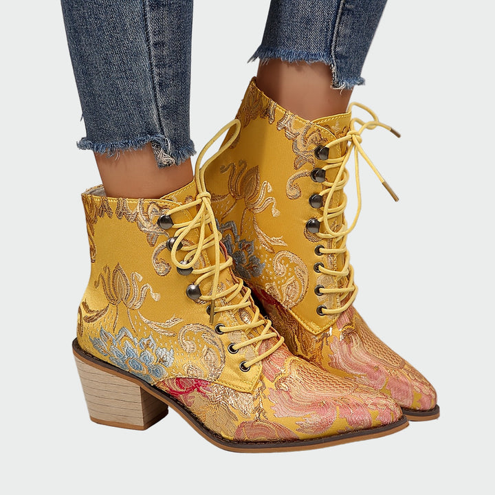 Meda - Skórzane buty z kwiatami