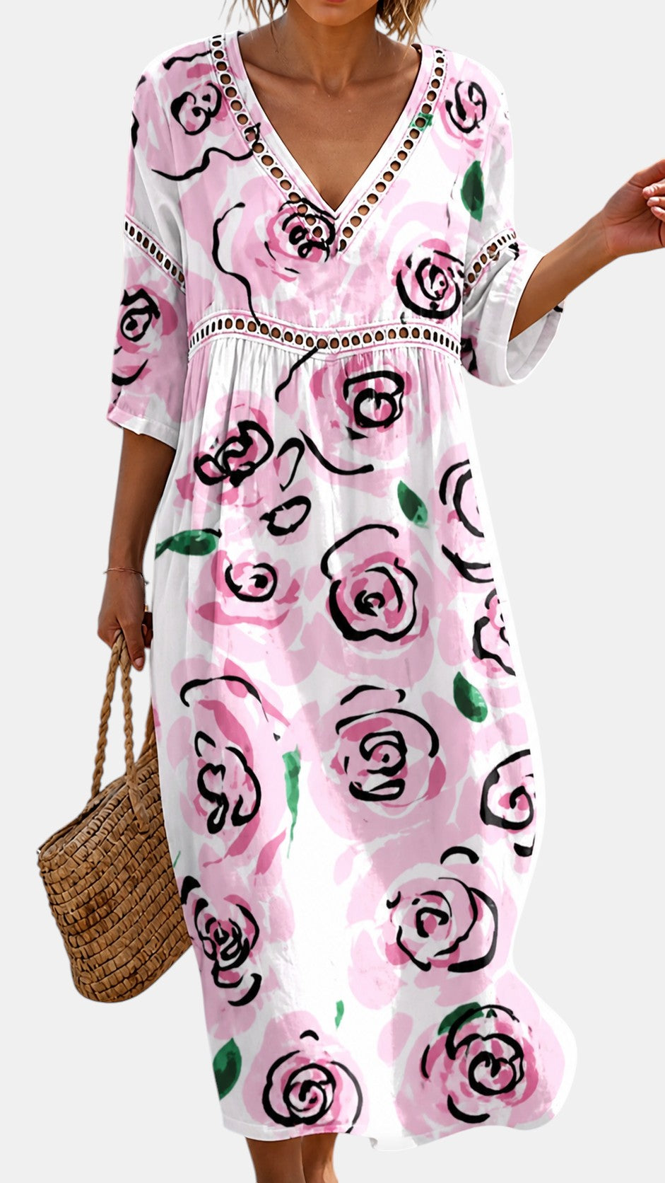 Robe de Plage Imprimé Roses Douces