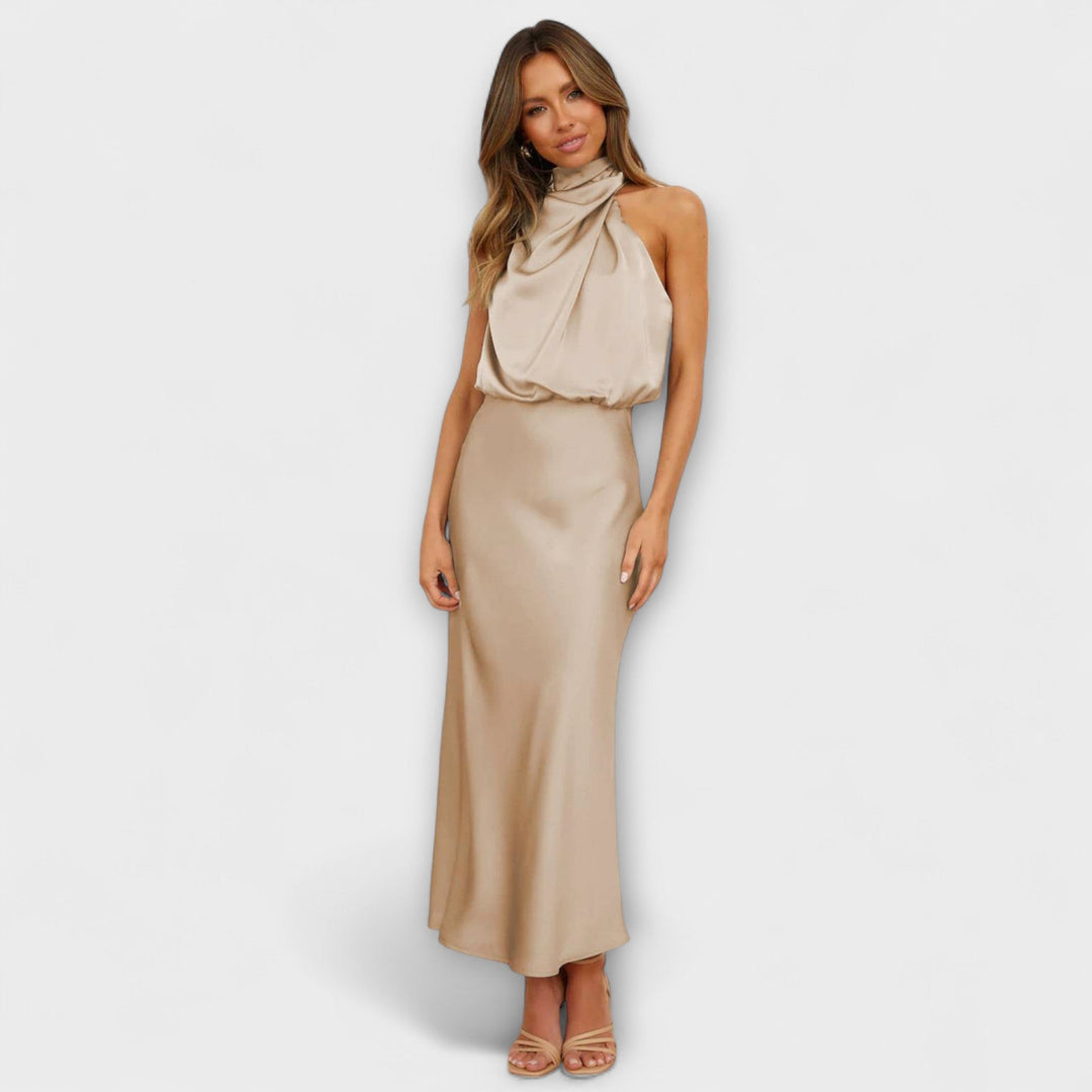 Elegantes gelbes Halter-Maxikleid
