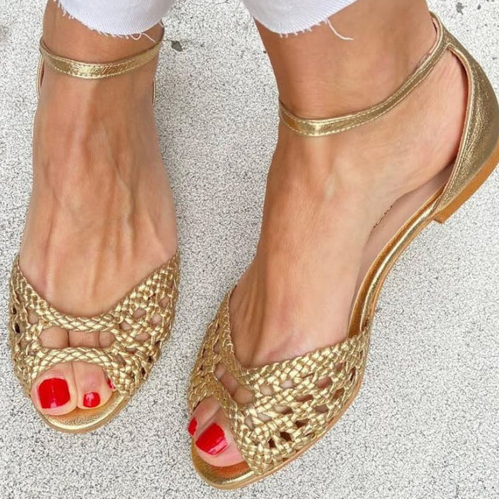 Grace - Woven Gold Sandals
