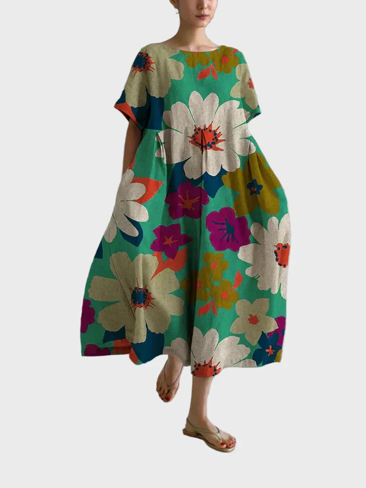 Türkises Kleid mit Blütenmuster