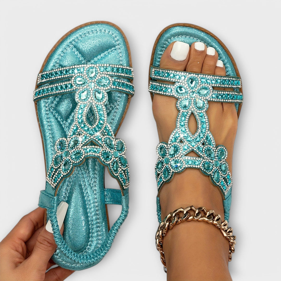 Reinhilde - Sandales Boho Turquoise à Strass