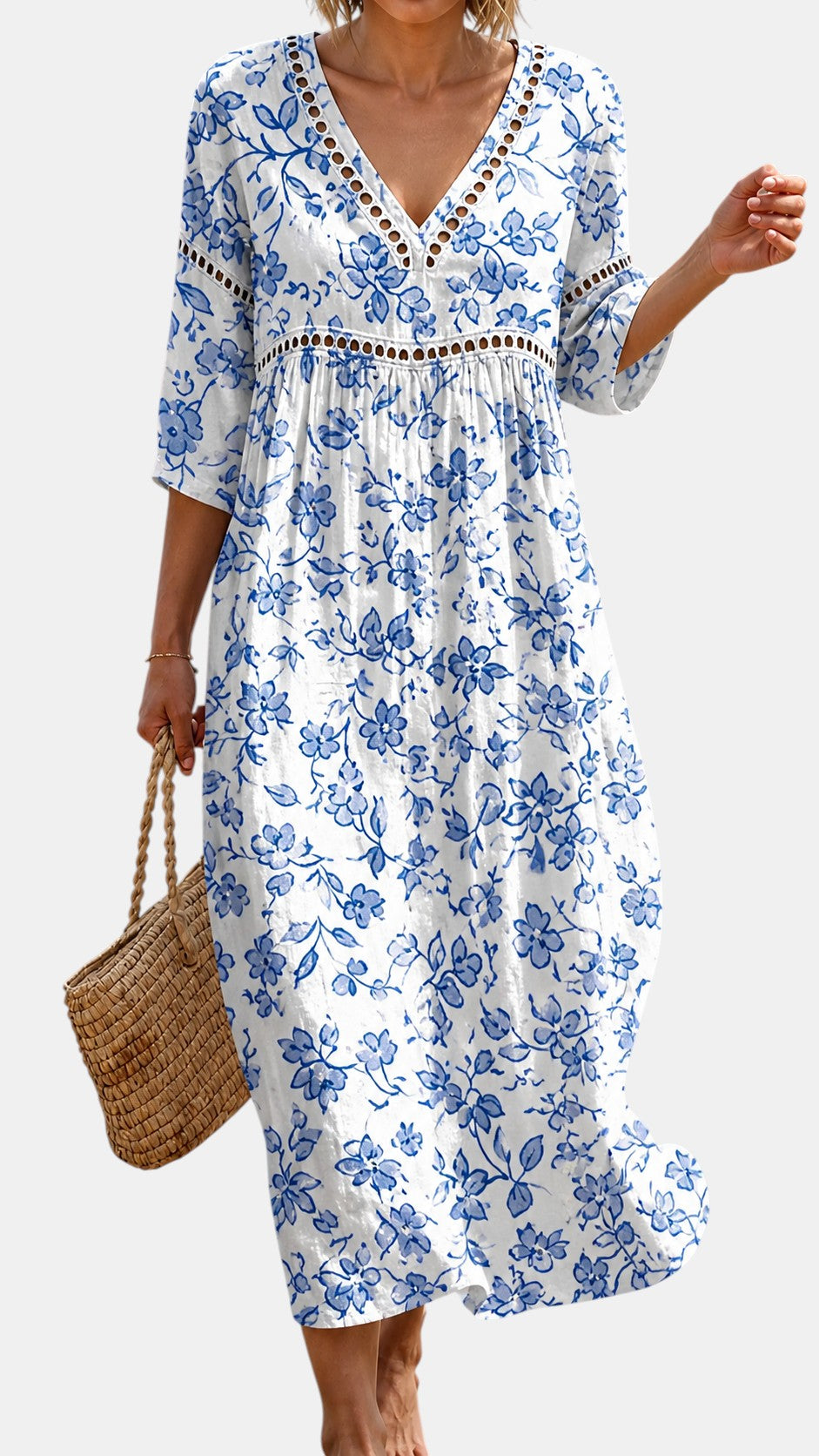 Robe de Plage Fleurie Bleue Classique