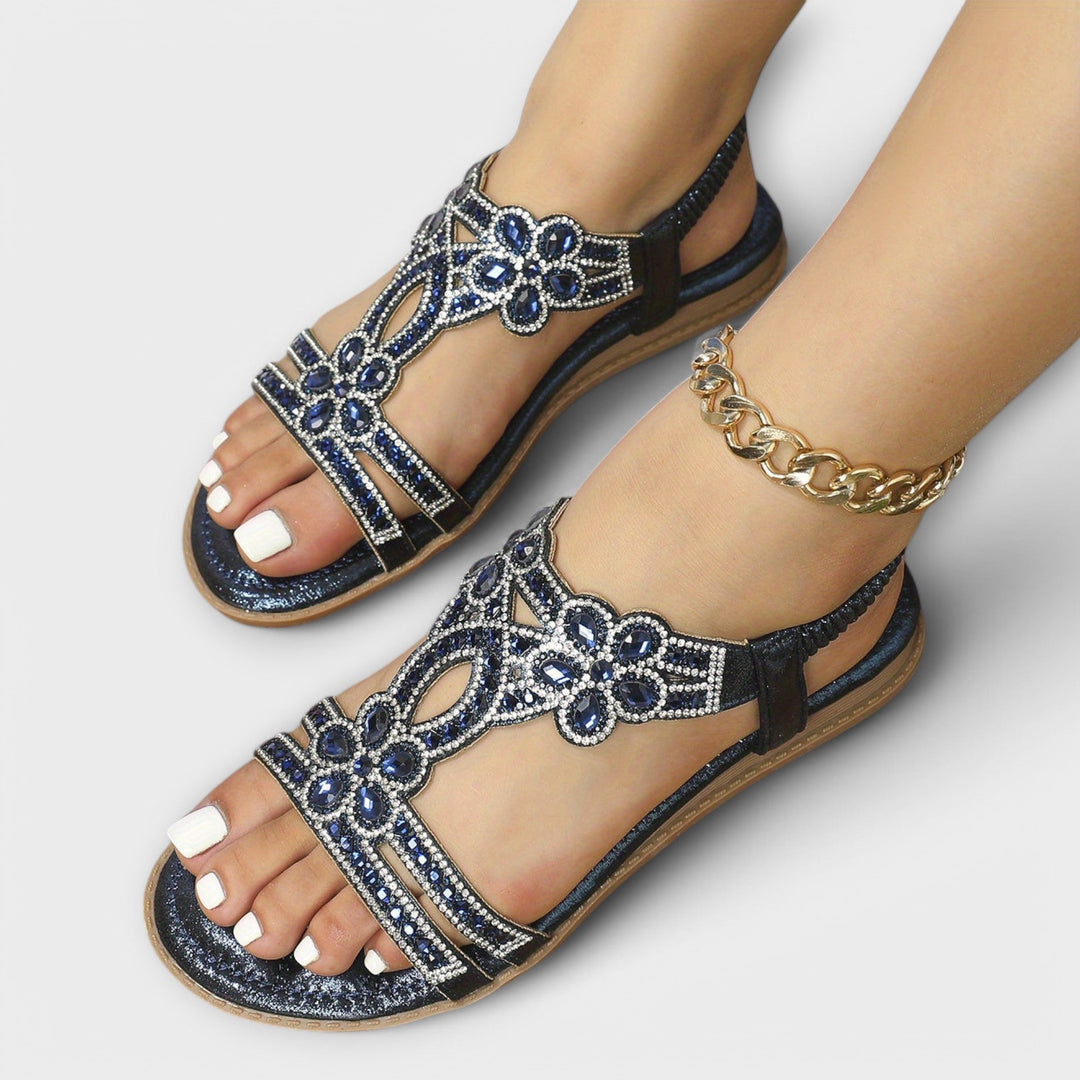 Reinhilde - Sandales Boho Turquoise à Strass