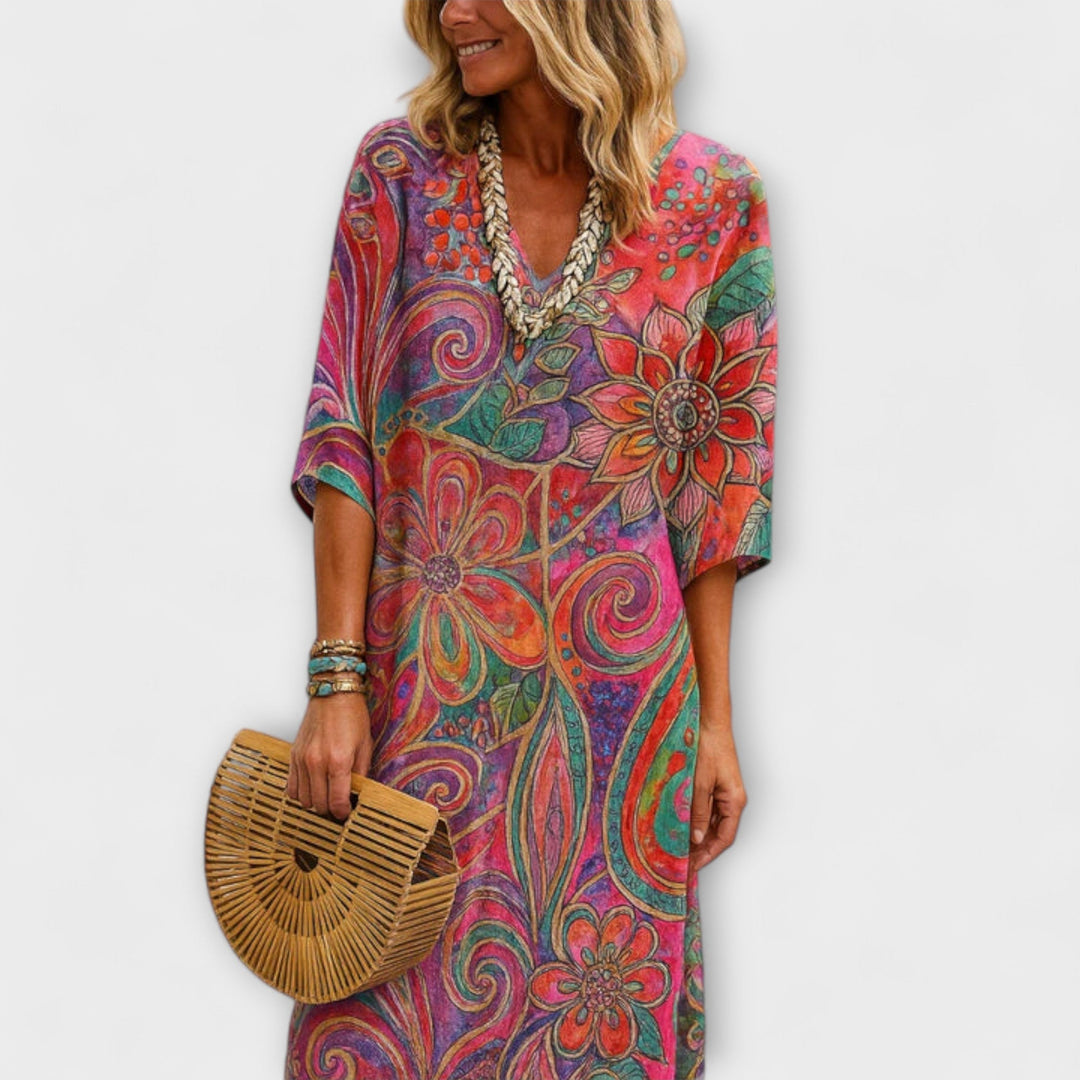 Aureline - Buntes Boho-Maxikleid mit Paisleymuster