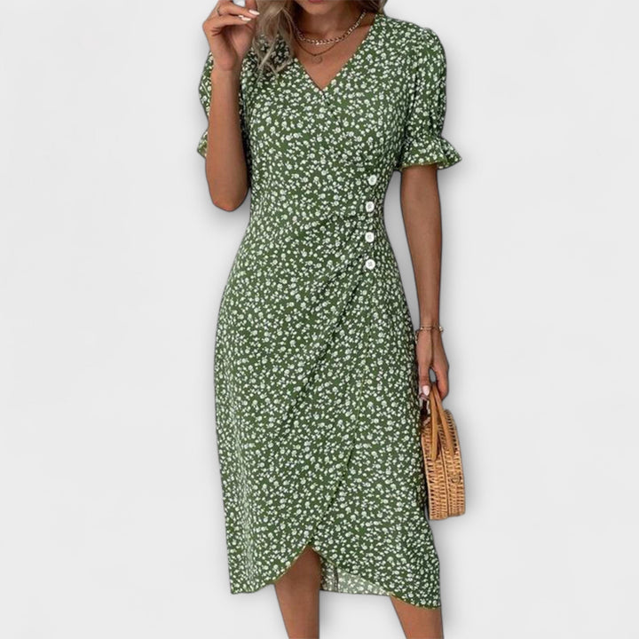 Leda - Grünes Sommerkleid mit Blütenmuster
