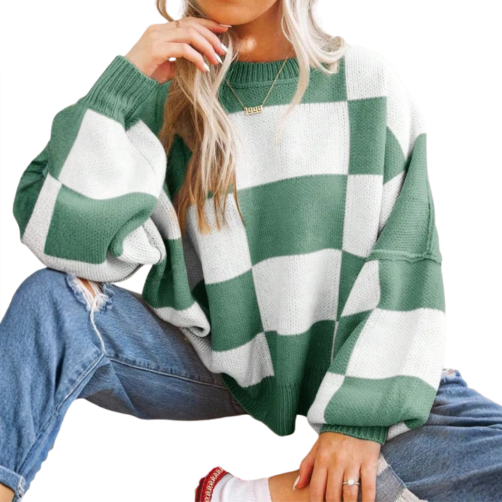 Doirchnoc - Plaid Dropshoulder Sweater