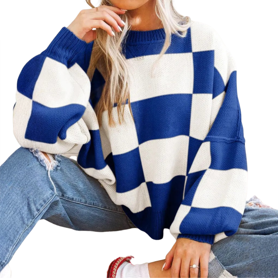 Doirchnoc - Plaid Dropshoulder Sweater