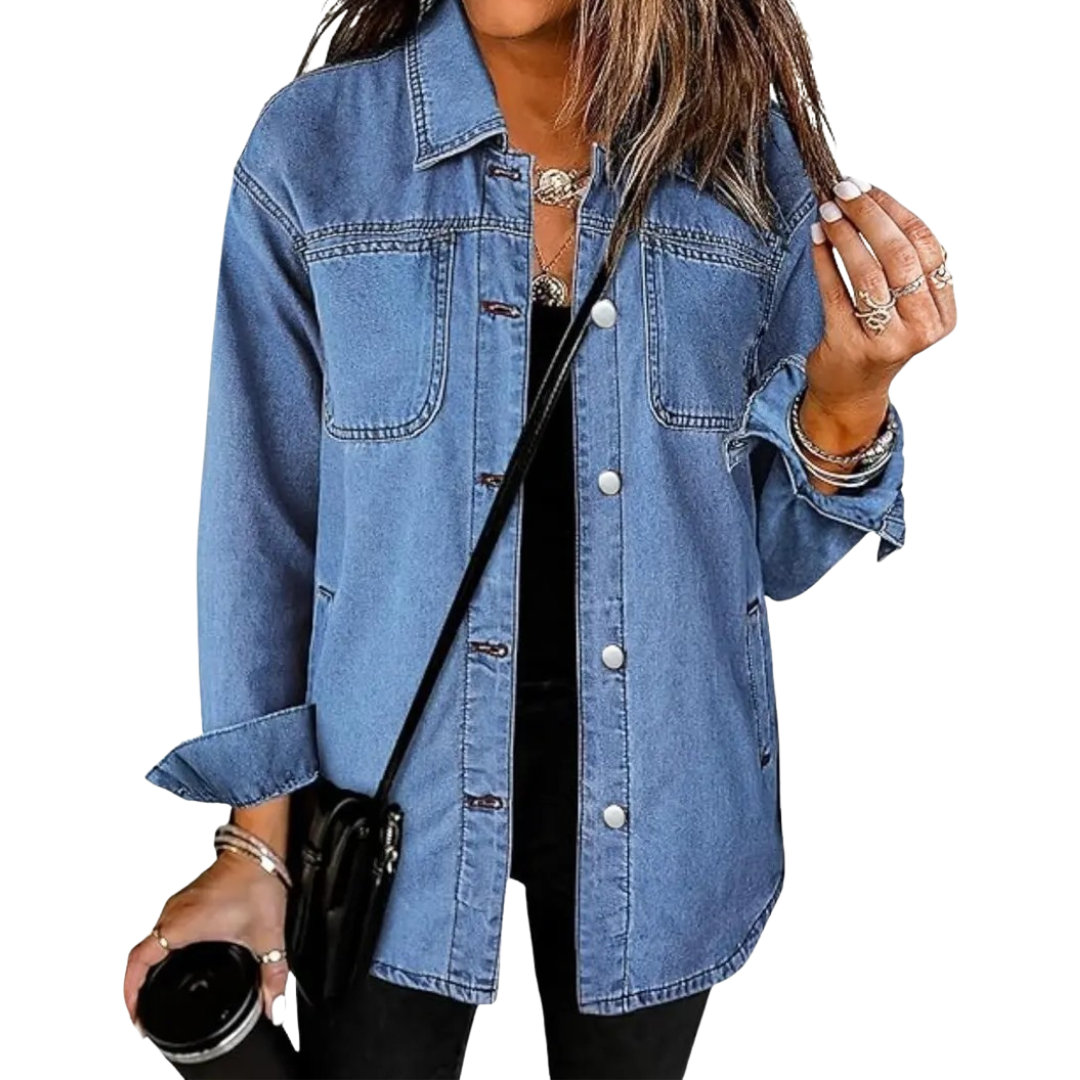 JORDIE™ – Washed Curved Hem Denim Shacket
