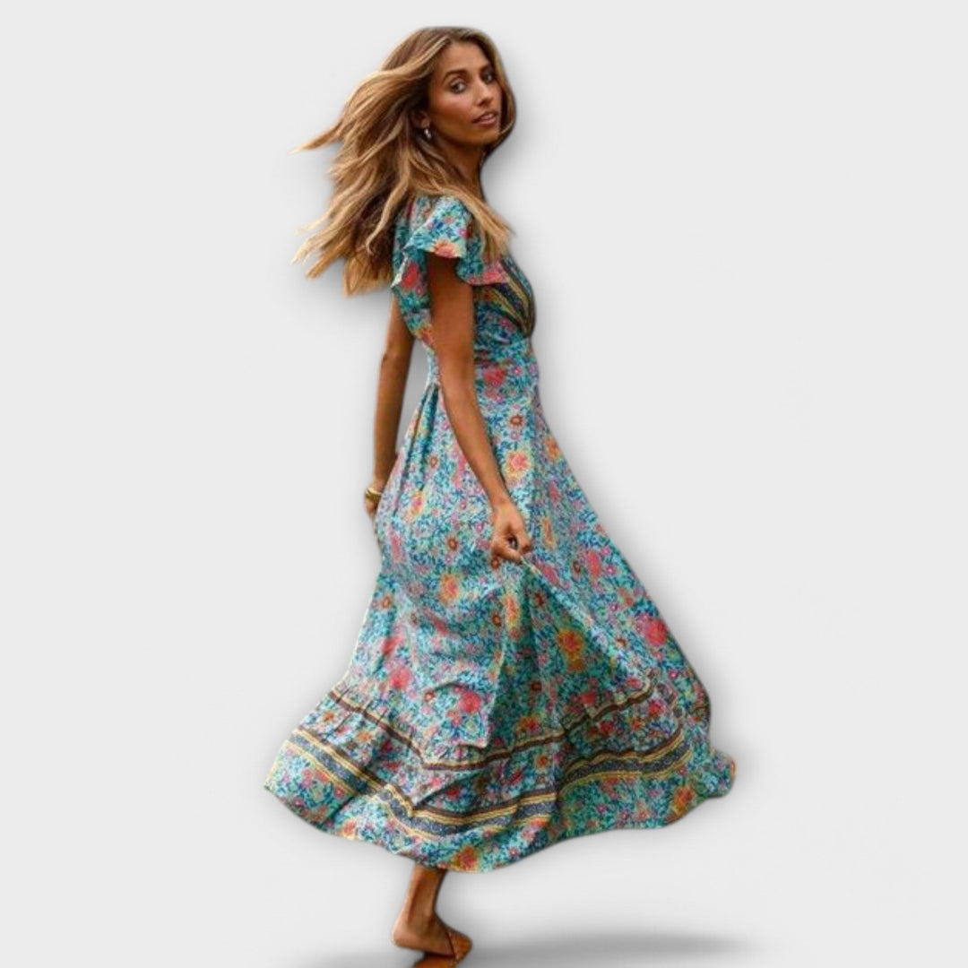 Shylin - Buntes Boho-Maxikleid mit Blütenmuster