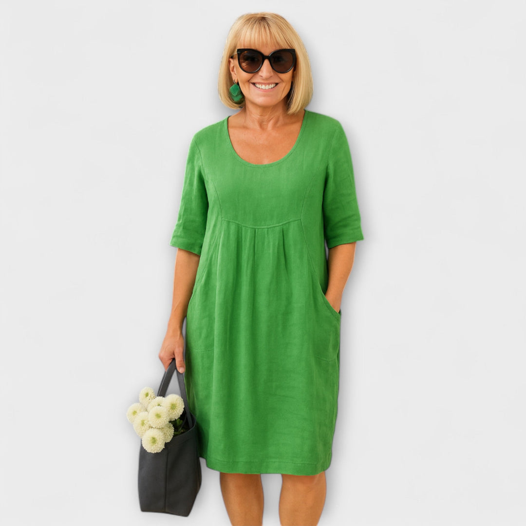 Marley - Türkises Leinenkleid mit Taschen