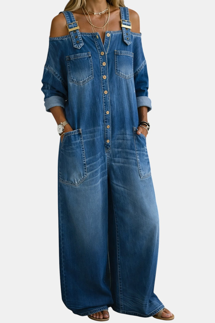 Sophia | Salopette en denim avec épaules dénudées