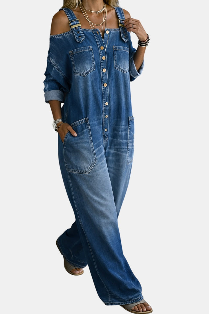 Sophia | Salopette en denim avec épaules dénudées