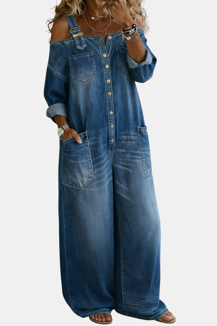 Sophia | Salopette en denim avec épaules dénudées