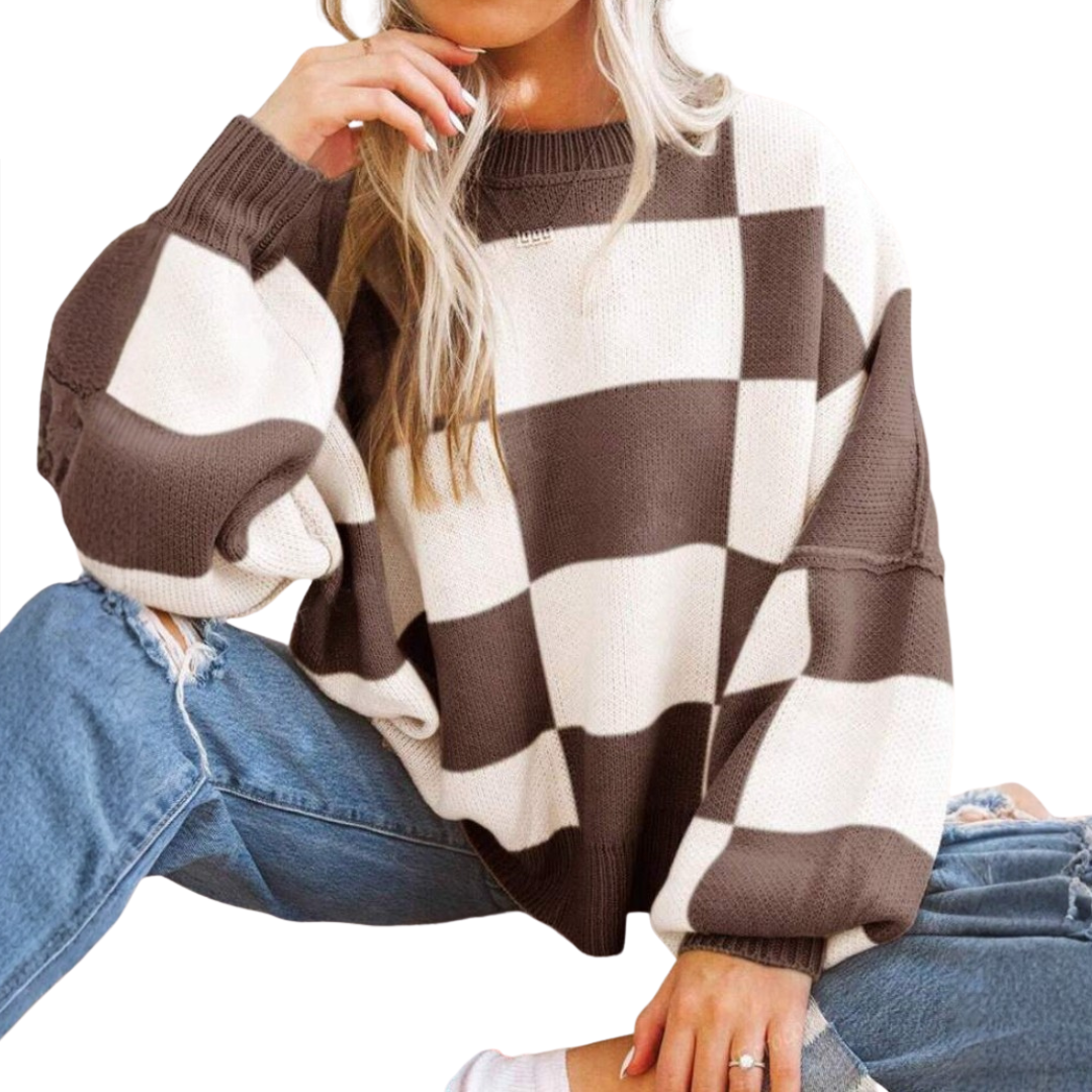Doirchnoc - Plaid Dropshoulder Sweater