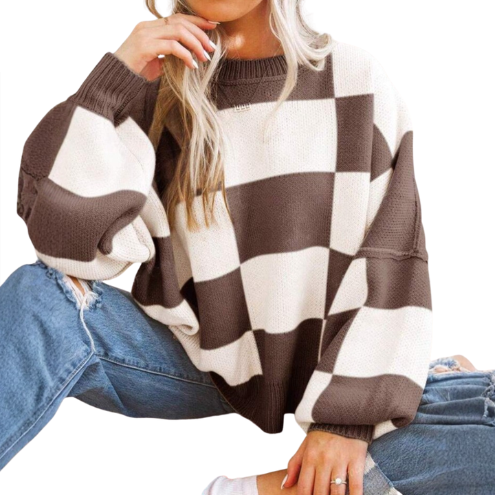 Doirchnoc - Plaid Dropshoulder Sweater