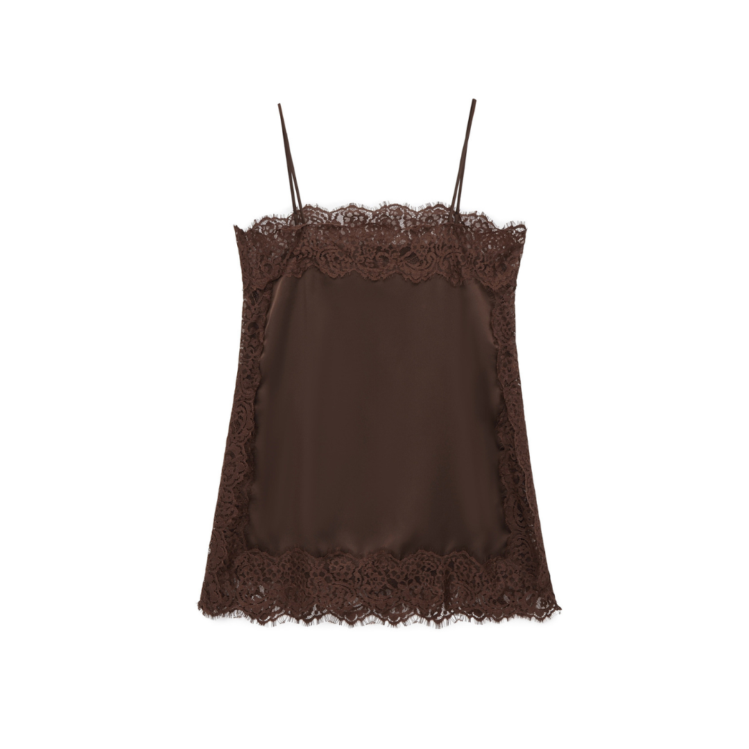 NADELLE™ – Fitted Lace Trim Satin Camisole