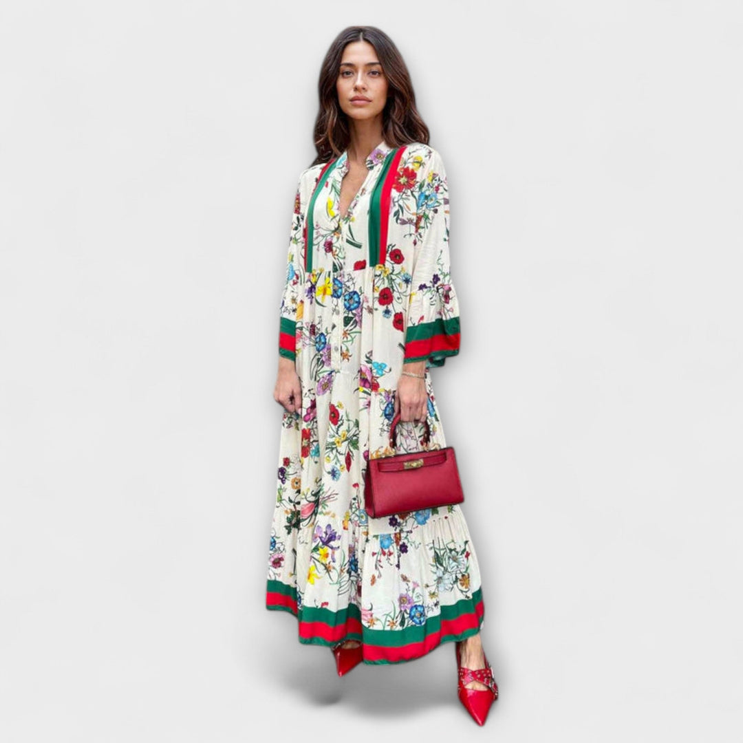 Oriana - Weisses Maxikleid mit floralem Druck