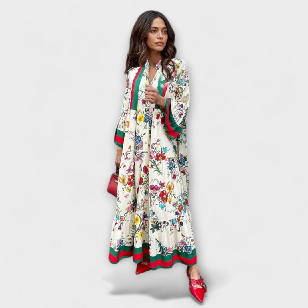Oriana - Weisses Maxikleid mit floralem Druck