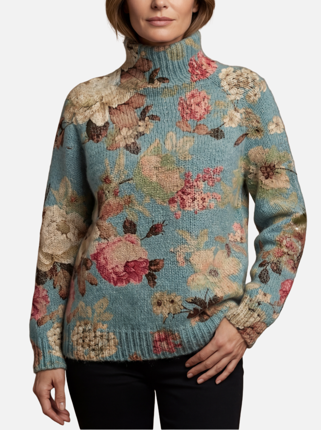 Fainmhainn - Floralblue Highneck Jumper