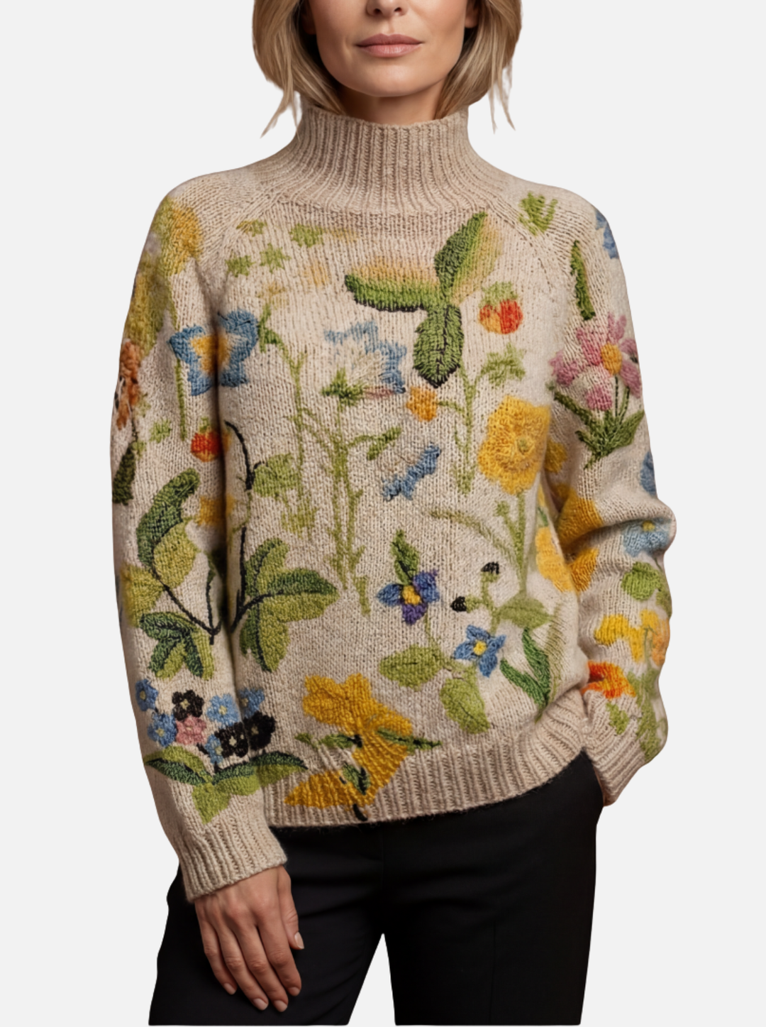 Ceanmhainn - Creamblossom Highneck Jumper