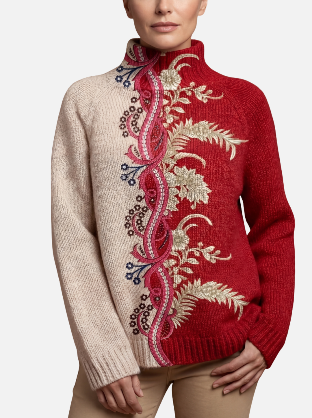 Ceanthuaidh - Embroidered Redcream Jumper