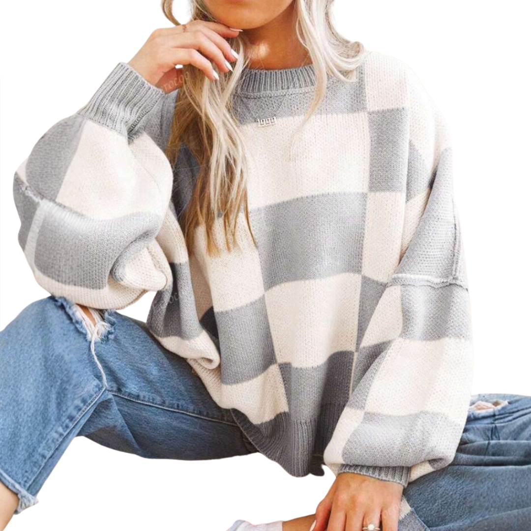 Doirchnoc - Plaid Dropshoulder Sweater