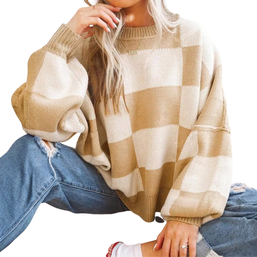Doirchnoc - Plaid Dropshoulder Sweater