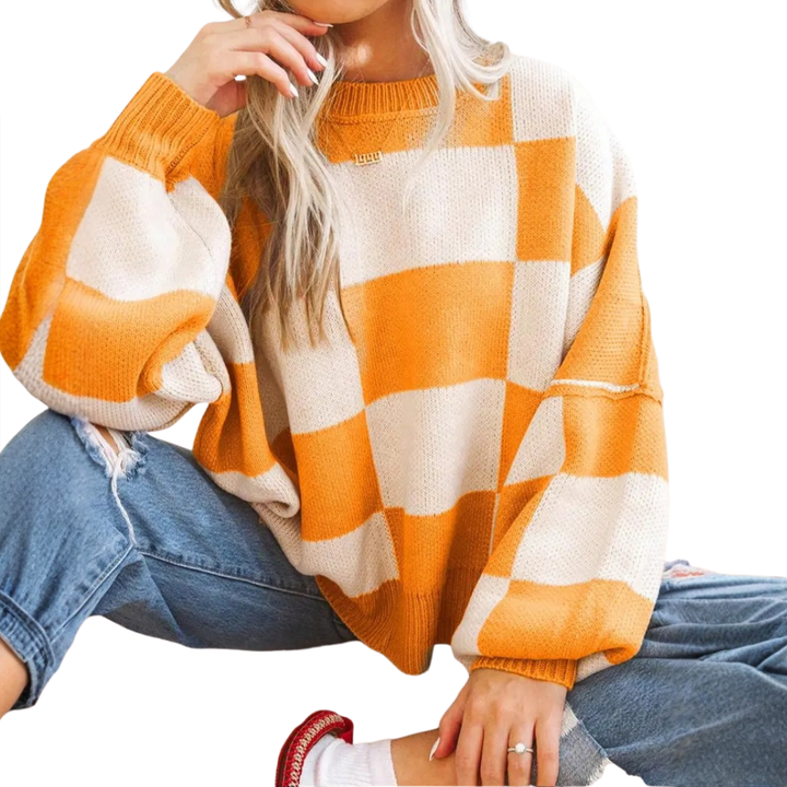 Doirchnoc - Plaid Dropshoulder Sweater