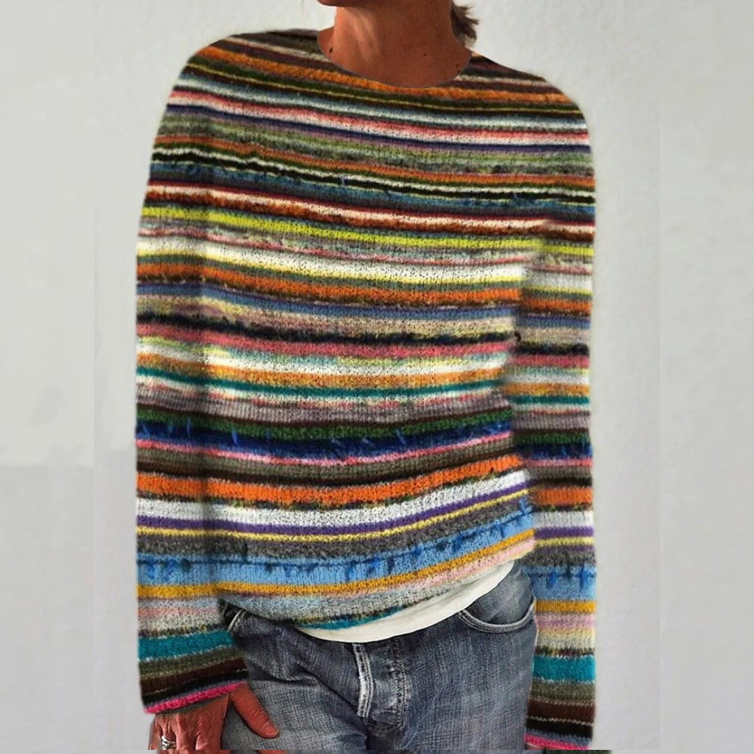 Esteri | Dunkler Retro-Pullover mit bunten Streifen