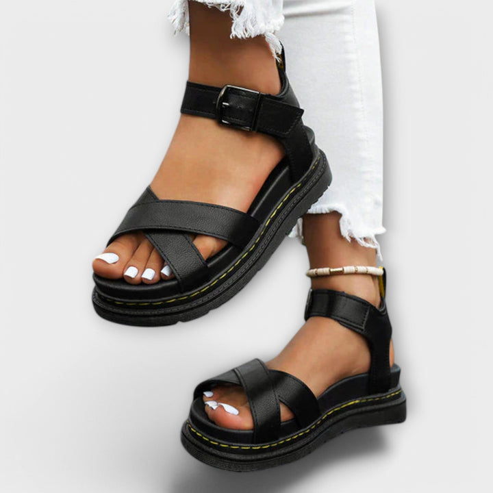Roswitha - Sandales de Sport Plateforme Noires