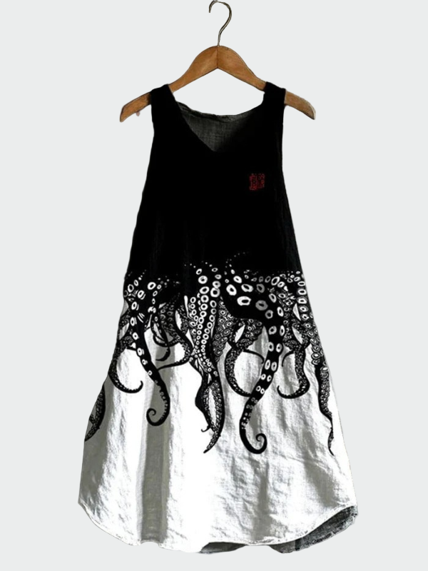 Schwarz-weisses Kleid mit Krakenmotiv