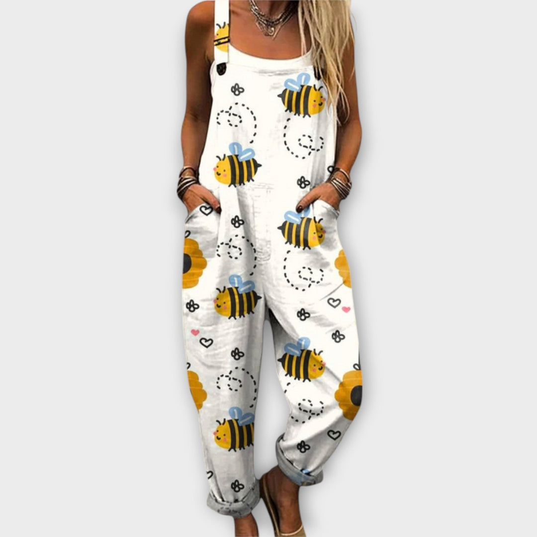 Marlene - Weisse Latzhose mit Bienenmuster