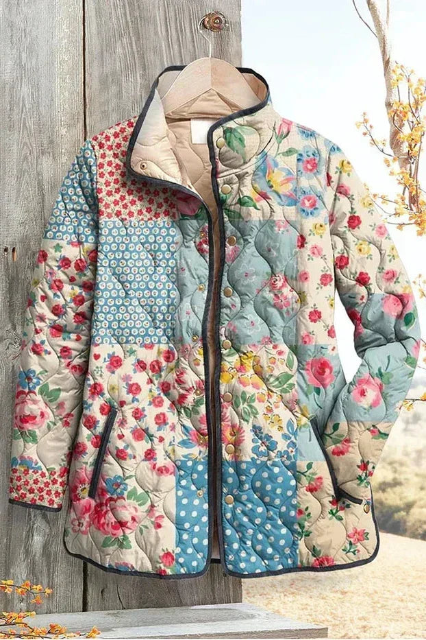 Viola – Steppjacke mit Flickenmuster und Plüschkragen