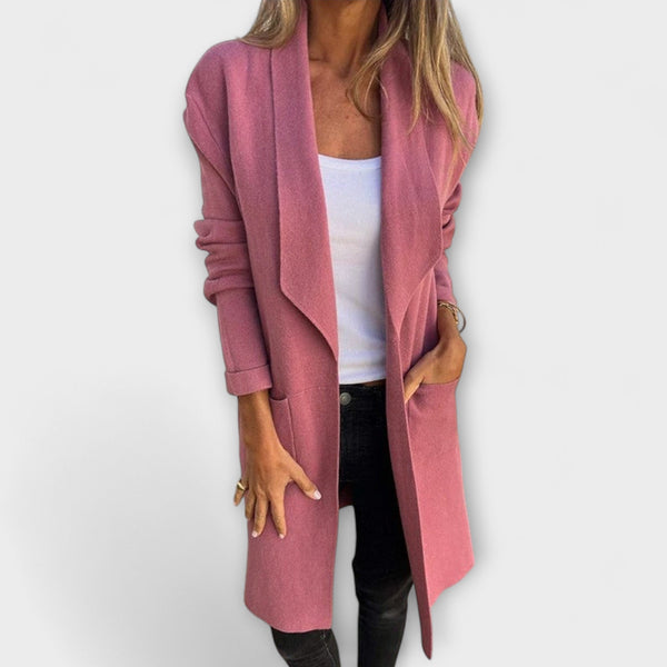Libi - Manteau Cardigan Cintré Rose Poudré