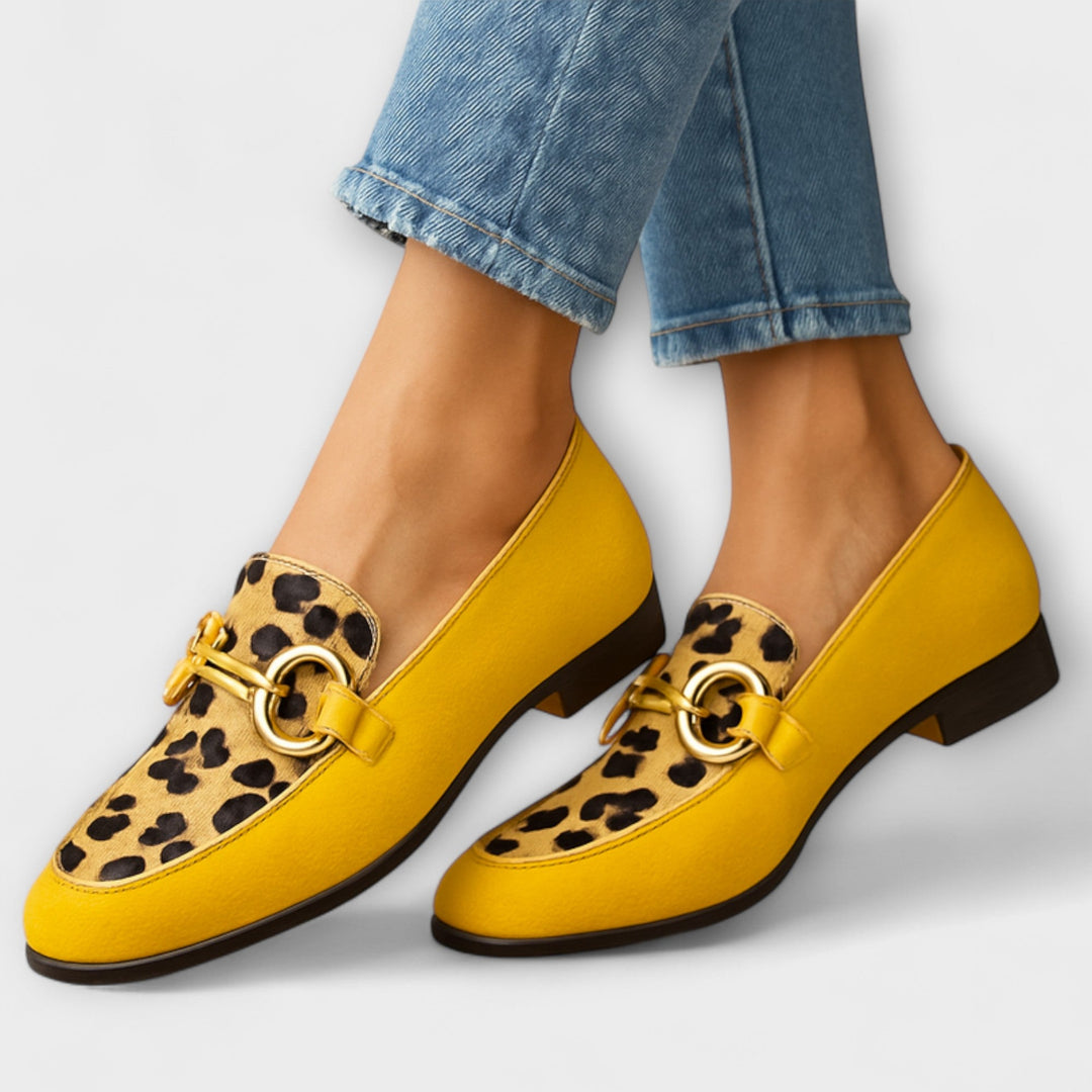 Roswitha - Mocassins Jaunes à Touche Léopard